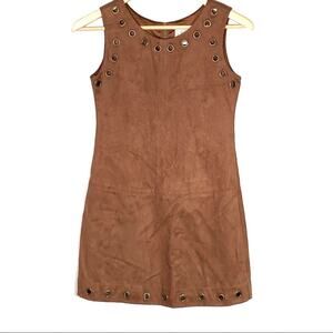 Ella Moss brown faux suede sleeveless 70s style shift dress juniors size 14 B96